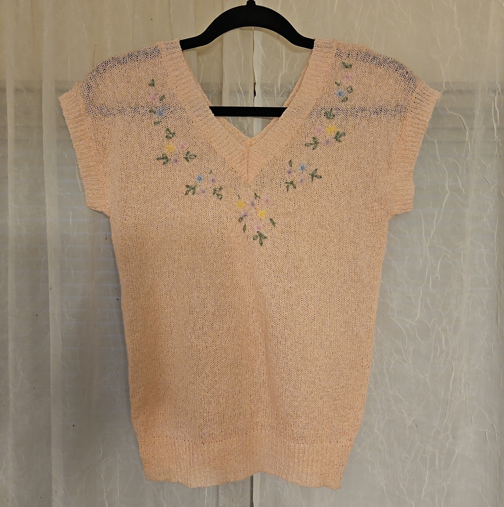 Rochelle Light Pink Floral Embroidered V-Neck Sweater Top